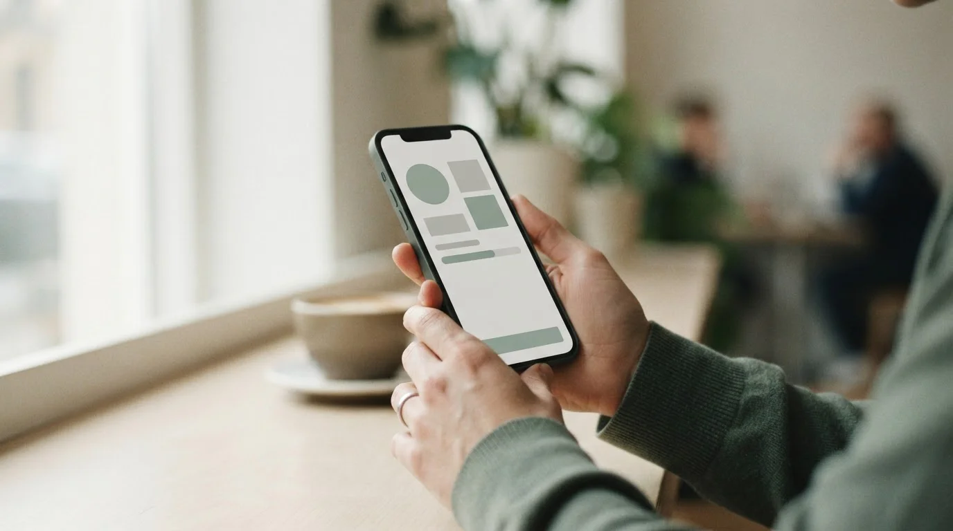 Hände halten Smartphone mit Zahlungs-Interface zur Darstellung des Aircash-Ein- und Auszahlungsprozesses
