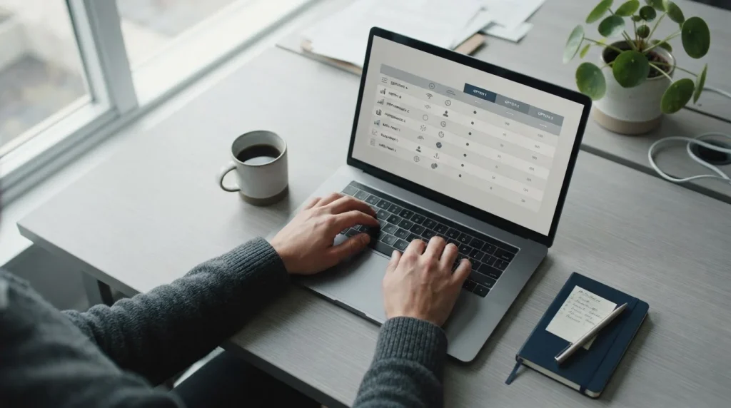 Vergleich von Online-Wettanbietern ohne Gebühren auf einem Laptop-Bildschirm