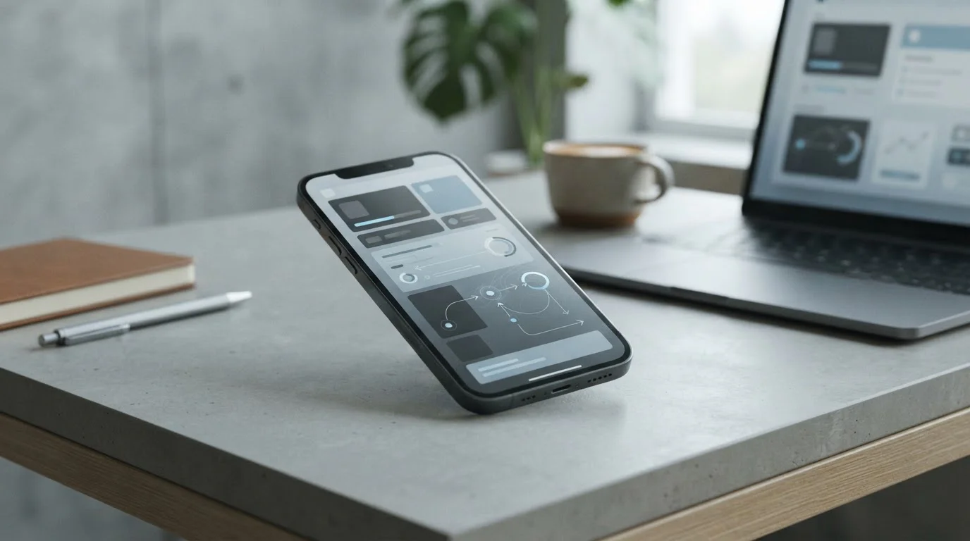 Smartphone zeigt abstraktes Krypto-Zahlungsinterface mit neutraler Oberfläche