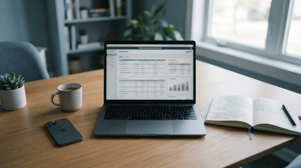 Person recherchiert neue Buchmacher am Laptop mit Vergleichstabellen
