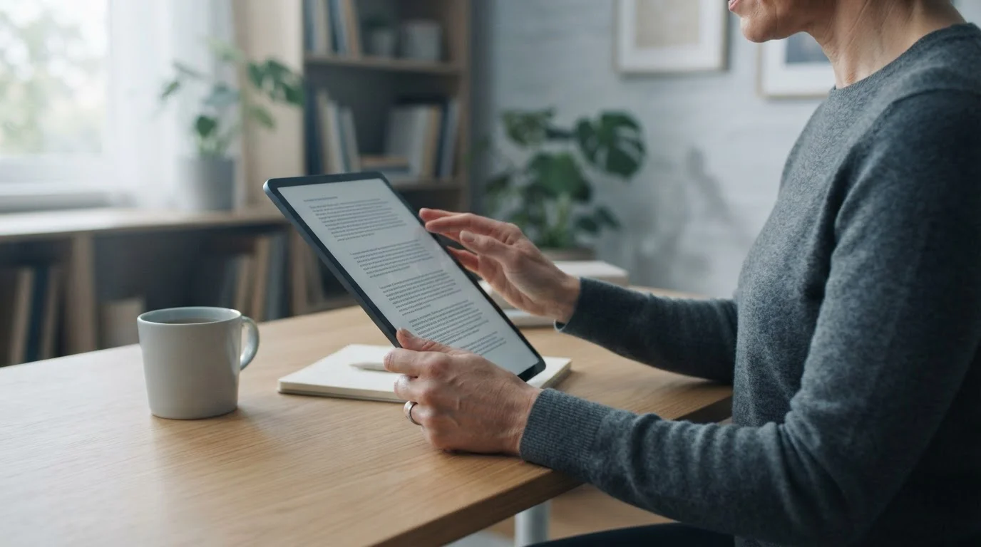Person liest Gesetzestexte zur deutschen Wettsteuer auf Tablet