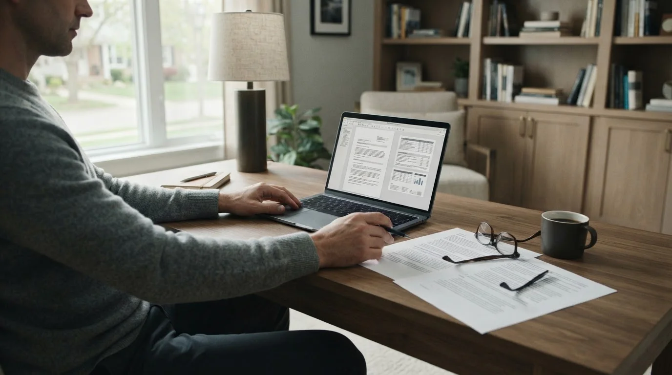 Gesetzestexte und Steuerberechnung auf Schreibtisch mit Laptop