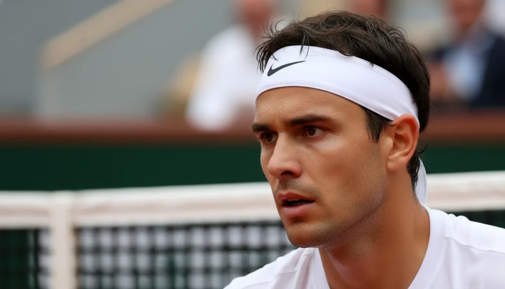 Tennisspieler in Nahaufnahme vor wichtigem Punkt