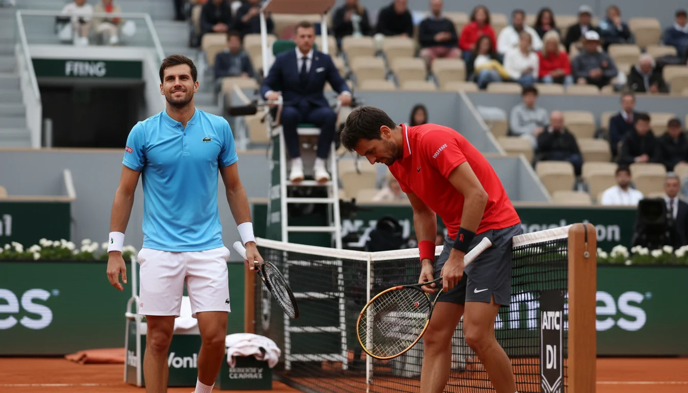 Zwei Tennisspieler verschiedener Ranglisten am Netz