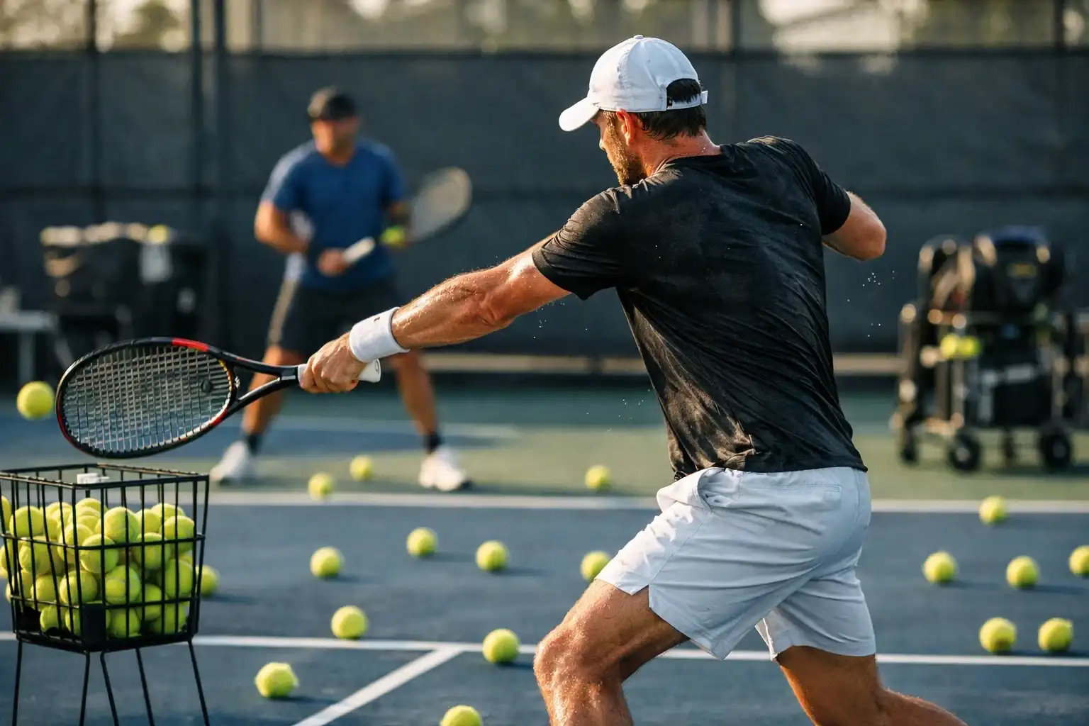 Tennisspieler trainiert intensiv auf dem Platz