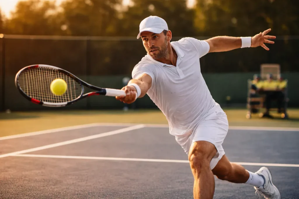 Tennisspieler bei intensivem Training auf dem Platz