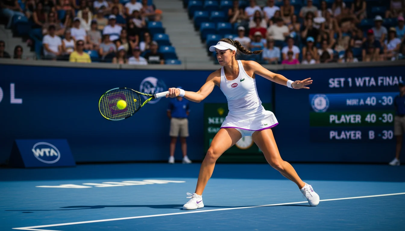 Weibliche Tennisspielerin beim Vorhand-Schlag auf dem Platz
