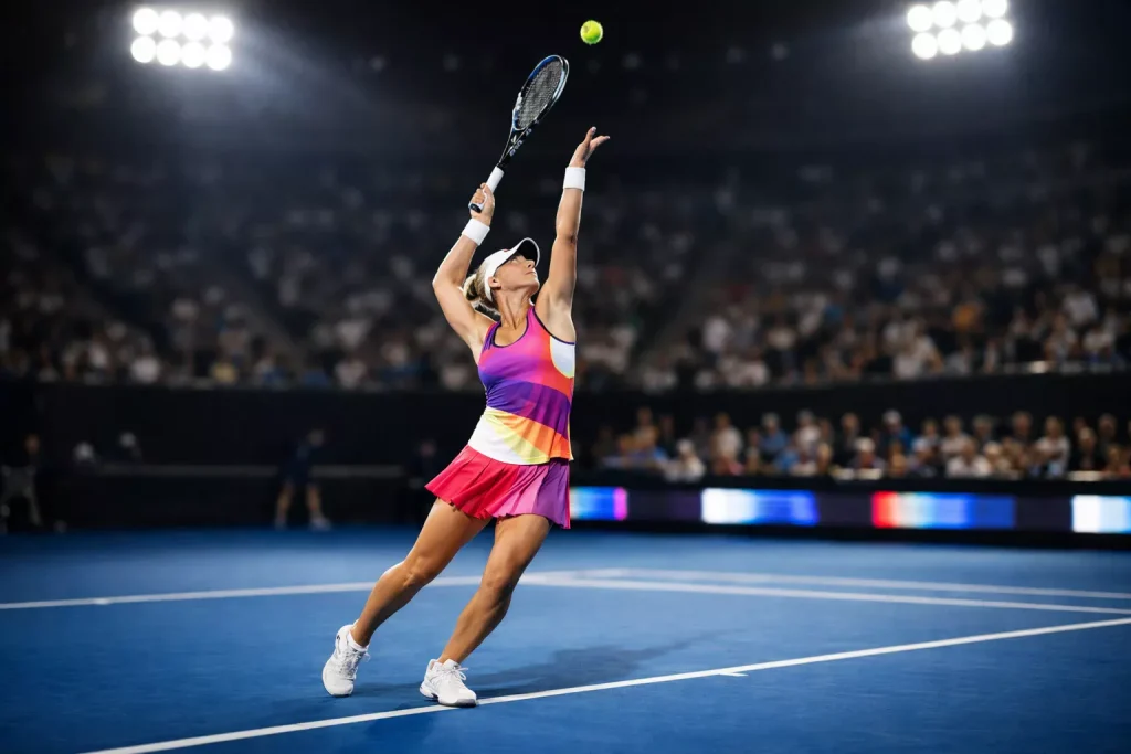 wta-wetten-damentennis-2026.webp" alt="Tennisspielerin serviert auf Hartplatz bei WTA-Turnier unter Flutlicht