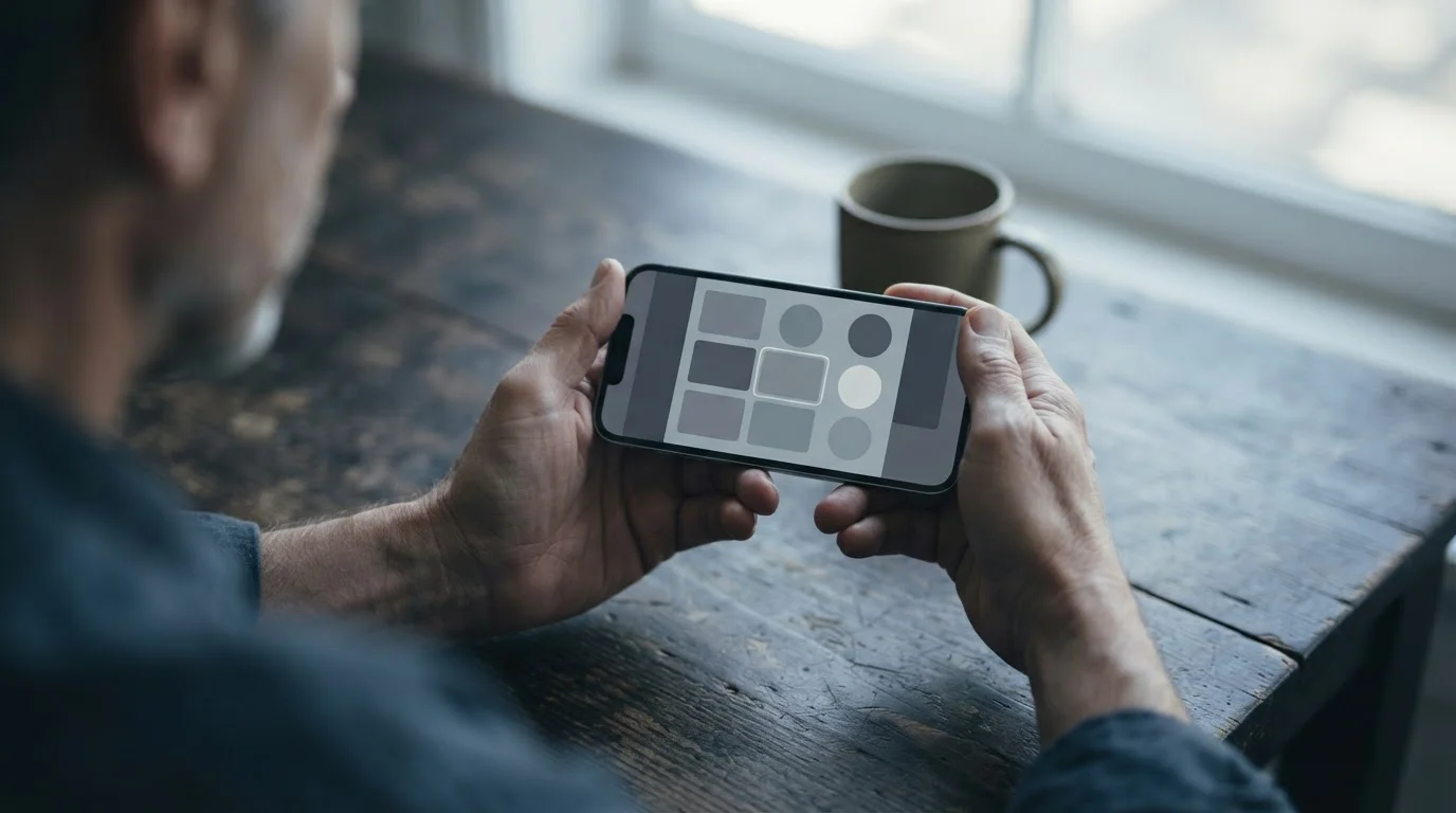 Hände über Smartphone bei Zahlungsvorgang mit neutraler Oberfläche